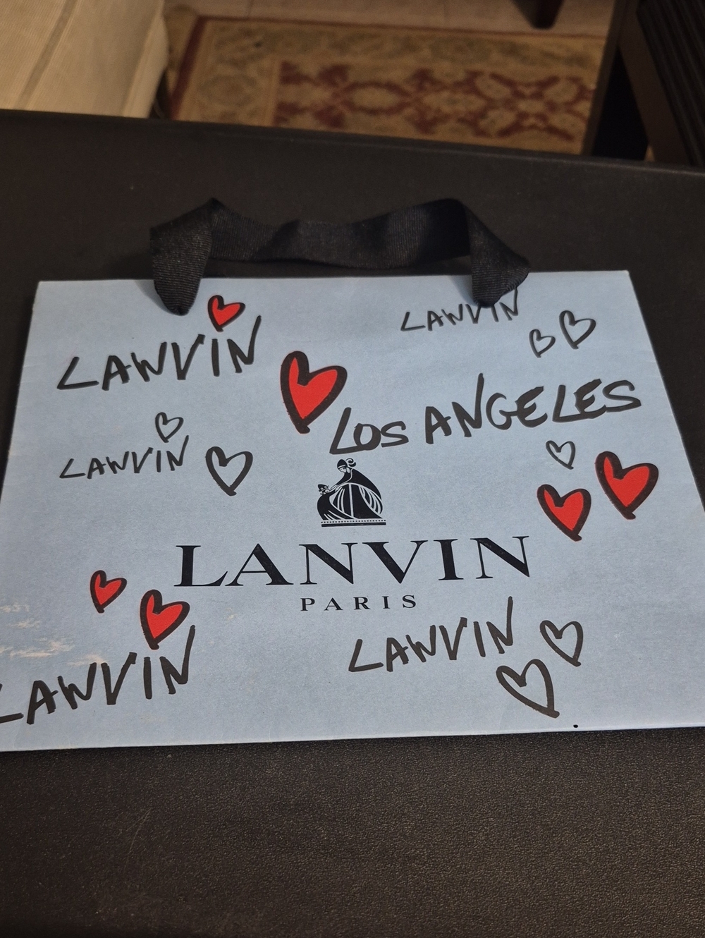 Lanvin Light Blue Gift Bag with Red Heart Accents